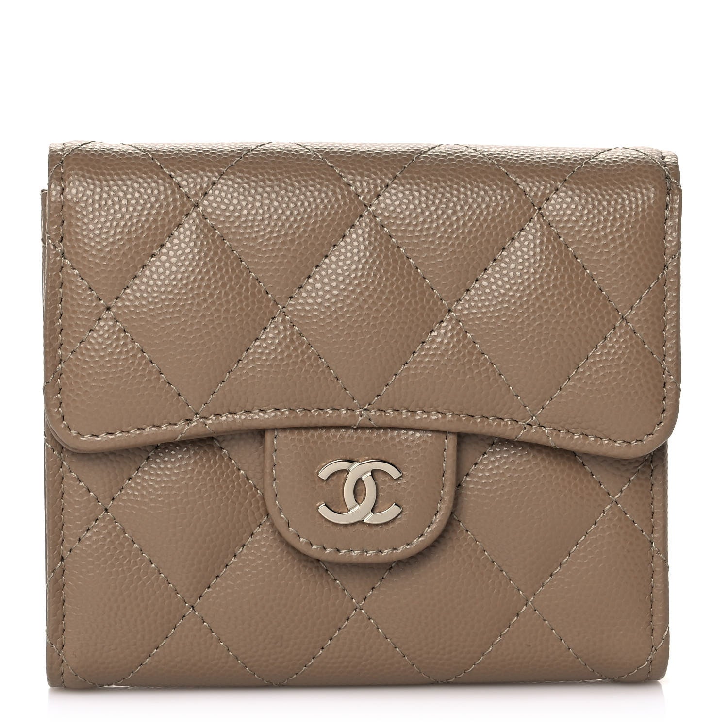 Chanel Caviar Quilted Compact Flap Wallet Dark Beige 1 of 10