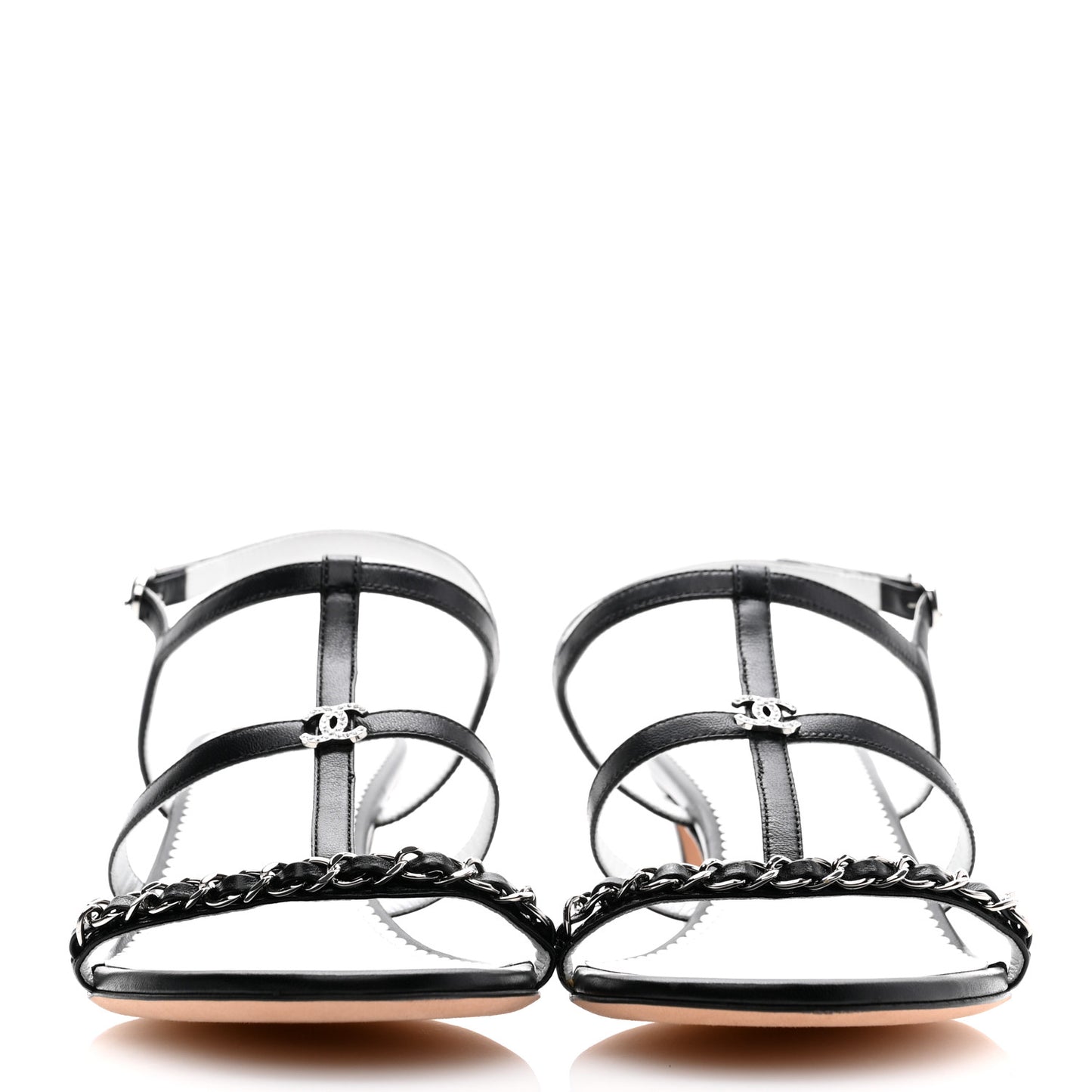 Lambskin Crystal CC Chain Sandals 38.5 Black