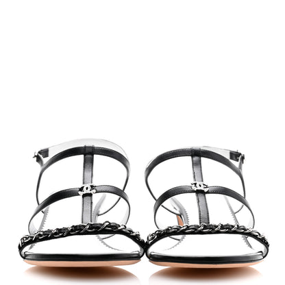 Chanel Lambskin Crystal CC Chain Sandals 38.5 Black 2 of 8