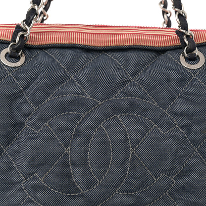 Chanel Denim Quilted CC Tote Bag Blue 8 of 14