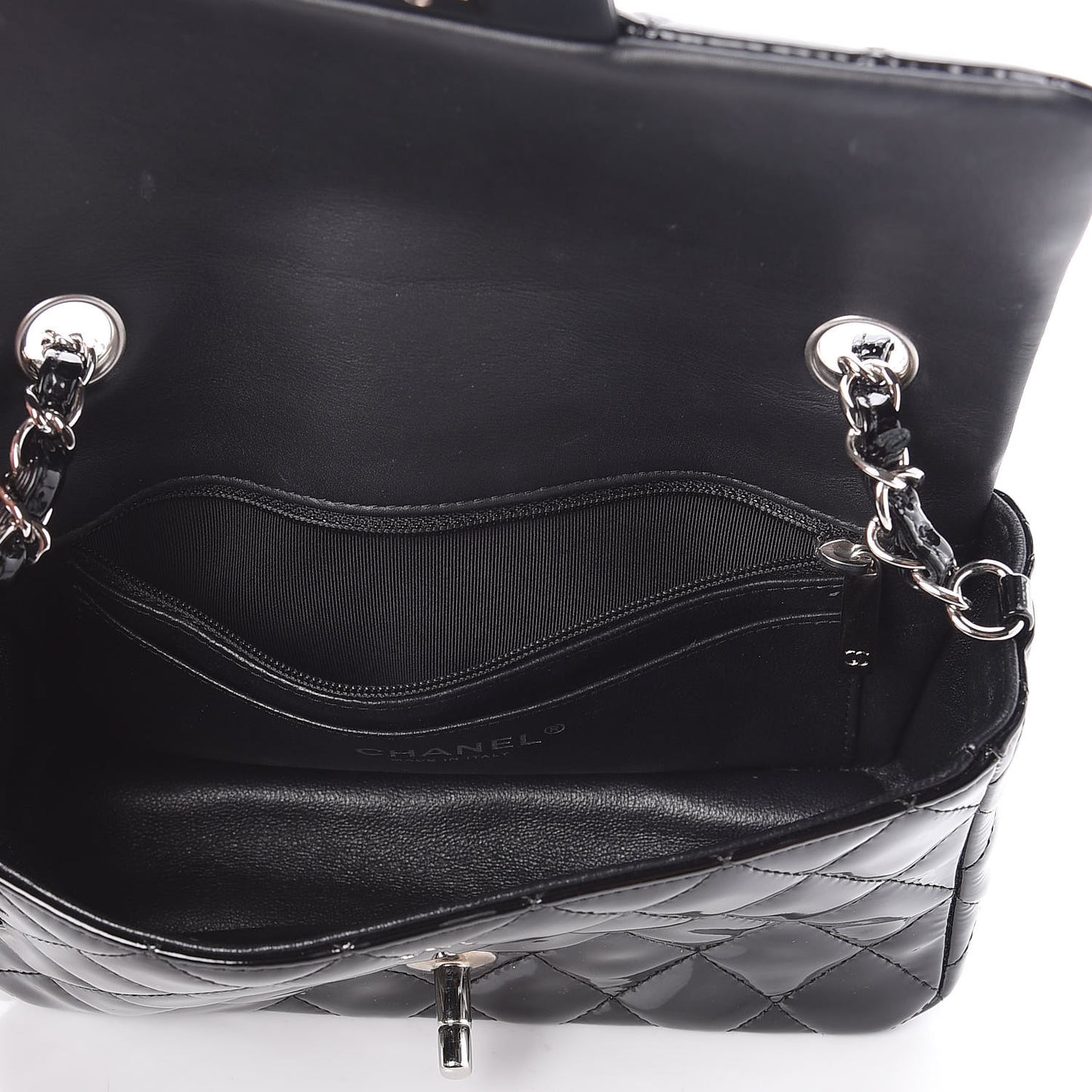 Patent Calfskin Quilted Mini Rectangular Flap Black