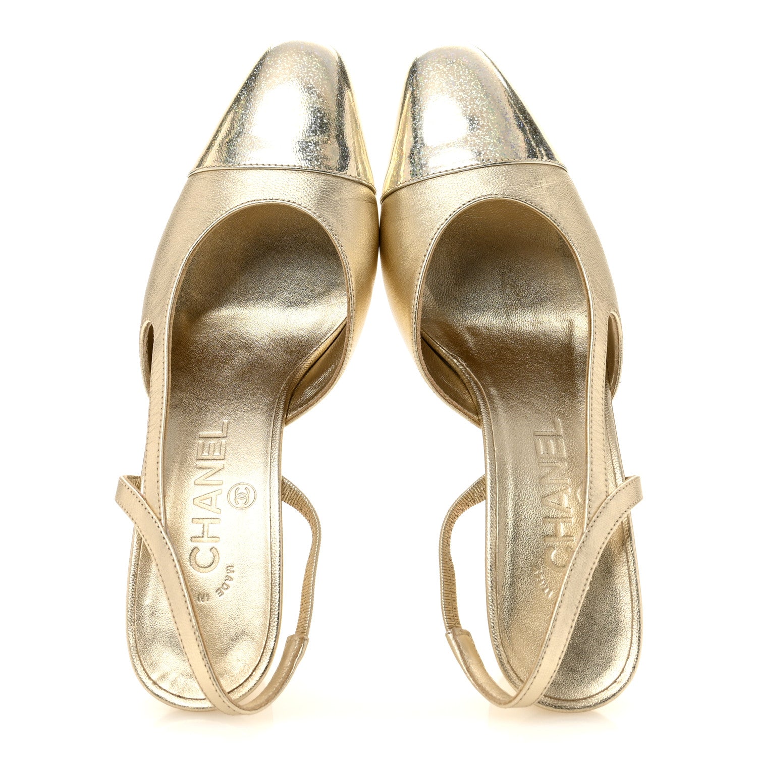 Chanel Metallic Calfskin Grosgrain Cap Toe CC Slingback Sandals 36