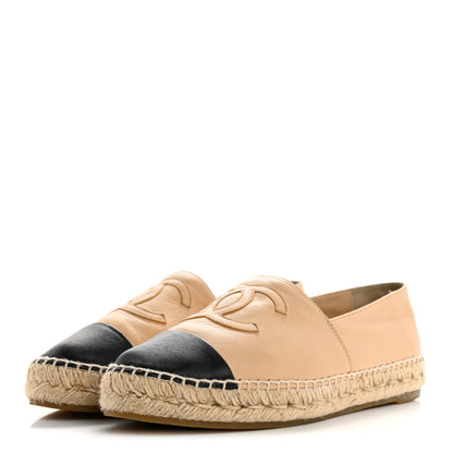 Chanel Lambskin CC Espadrilles 40 Beige Black 4 of 10