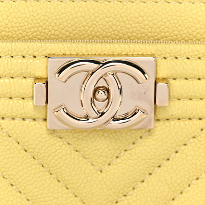 Chanel Caviar Chevron Quilted Boy Card Holder Yellow 7 of 10