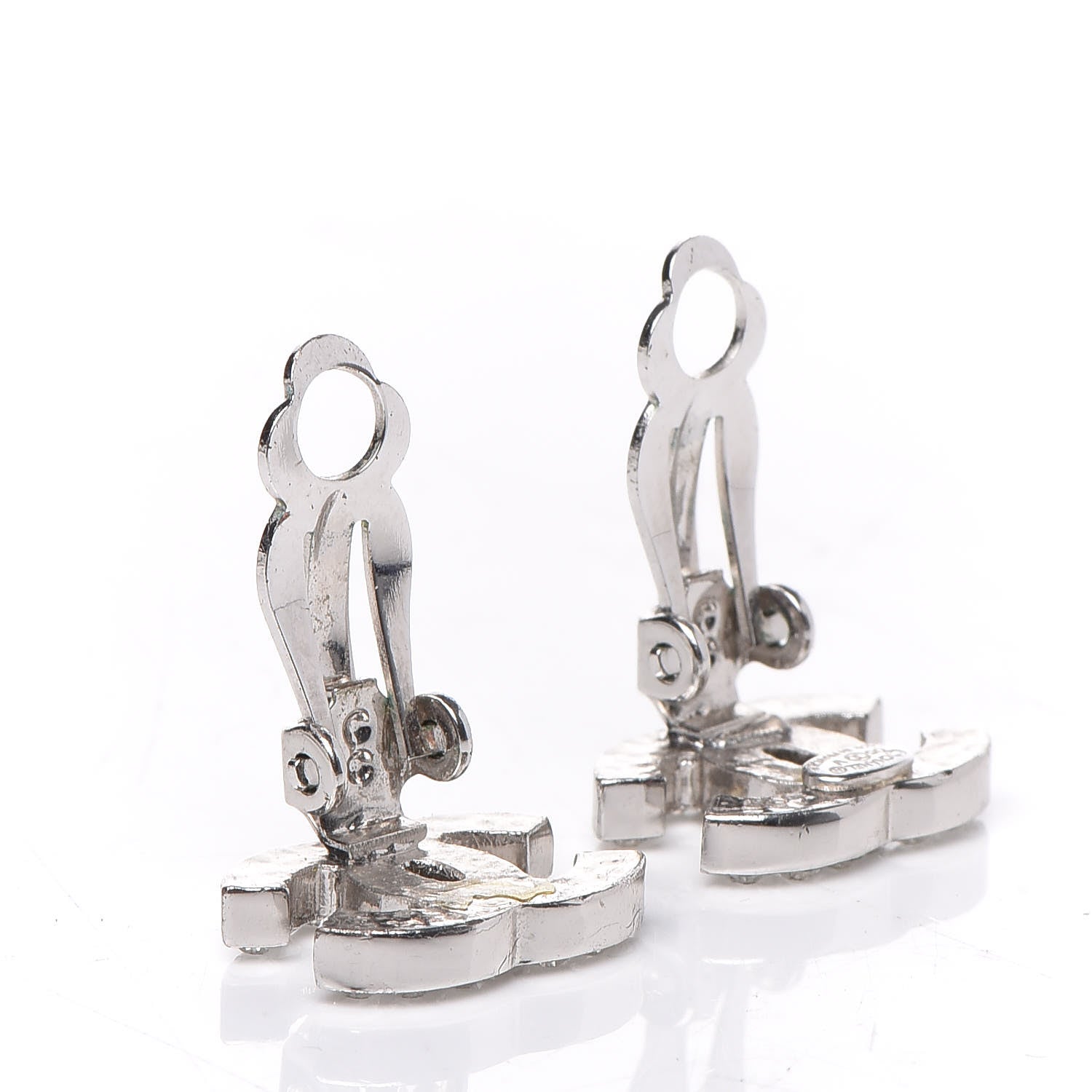 Chanel Crystal CC Clip On Earrings Silver 3 of 6