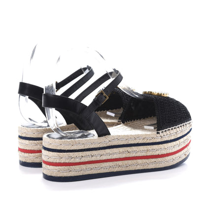 Gucci Cotton Malaga Kid Crochet Pearly GG Lilibeth Espadrille Platform Sandals 38 Black 4 of 10