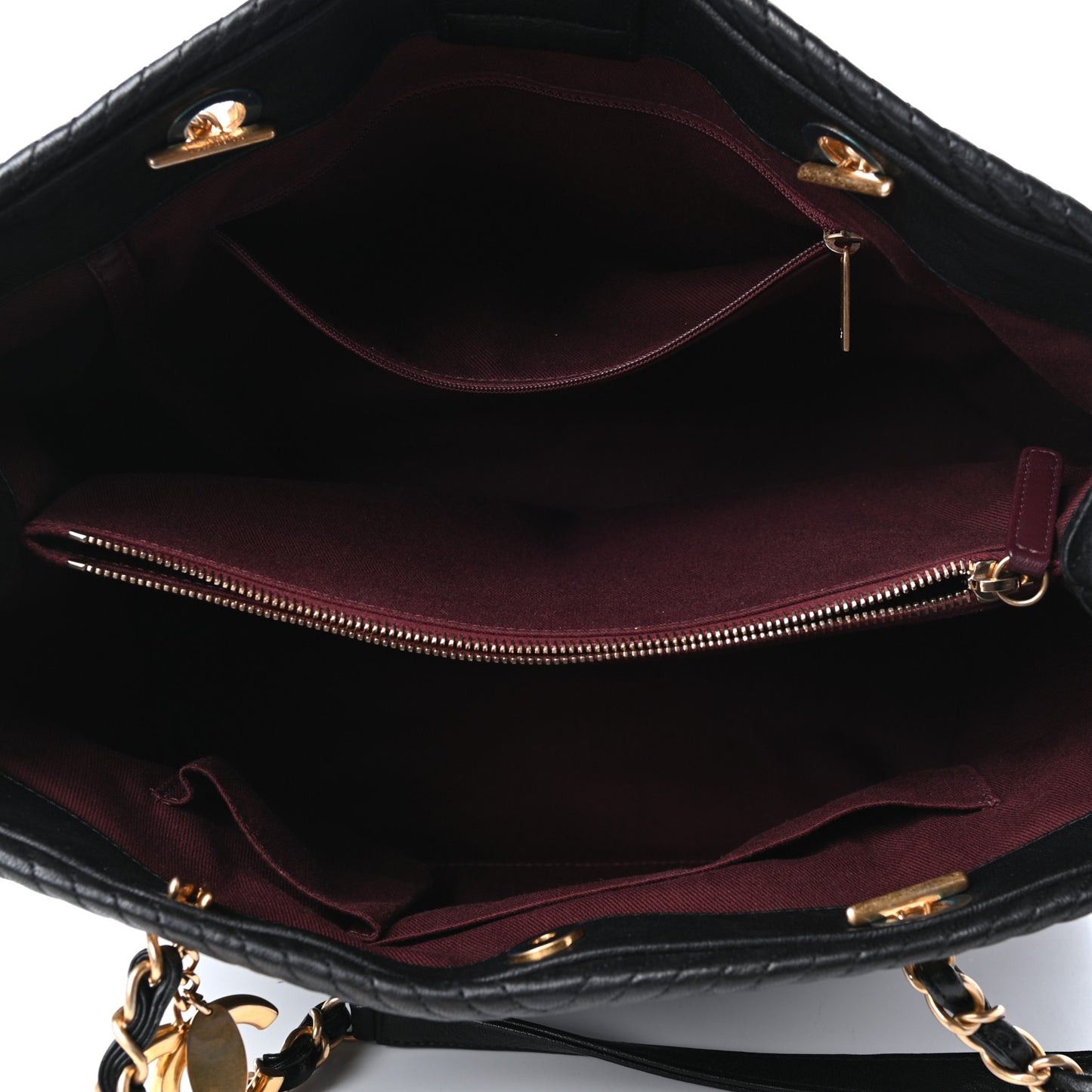 Wrinkled Lambskin Chevron Quilted Surpique Tote Black