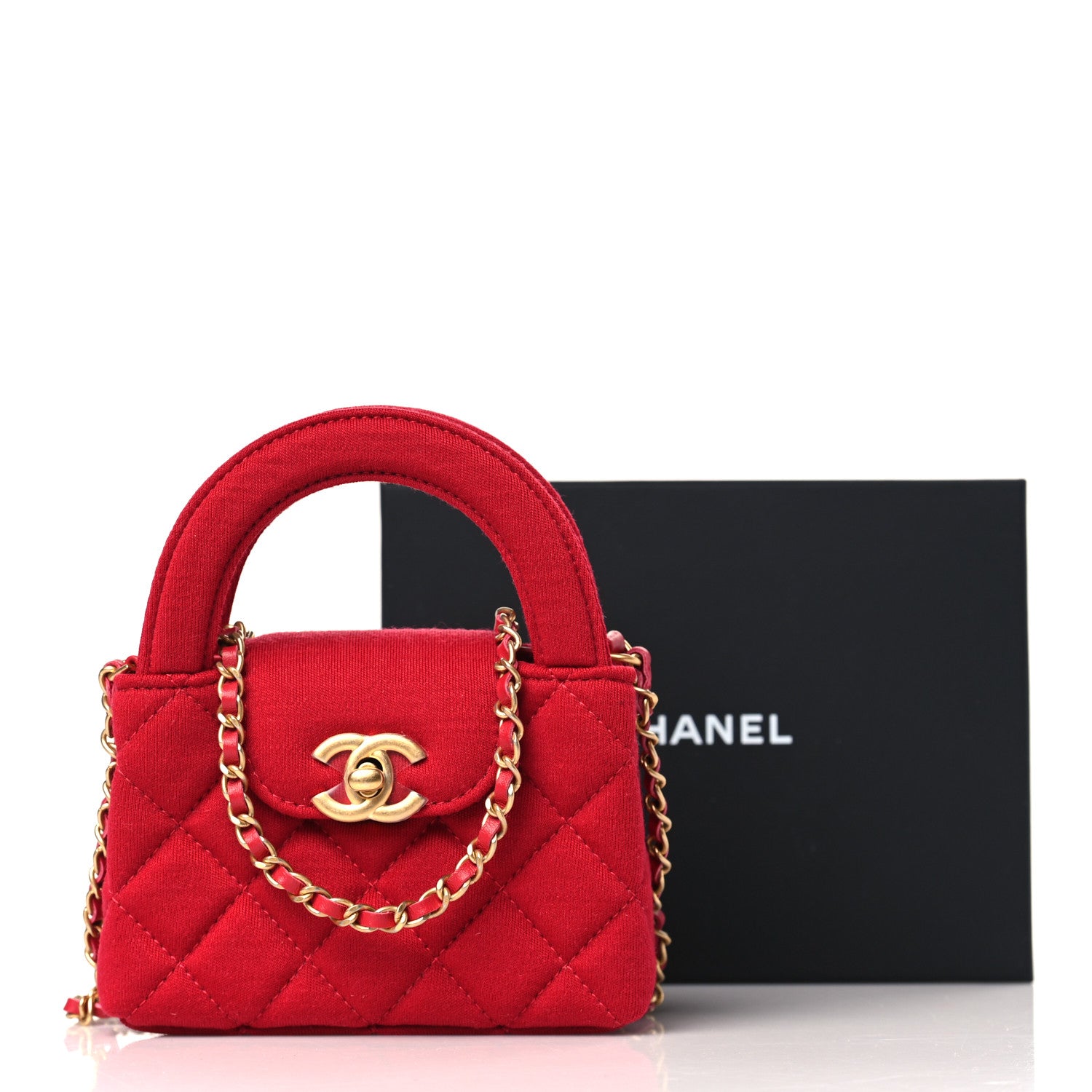 Chanel Jersey Quilted Mini Nano Kelly Shopper Red 1315905