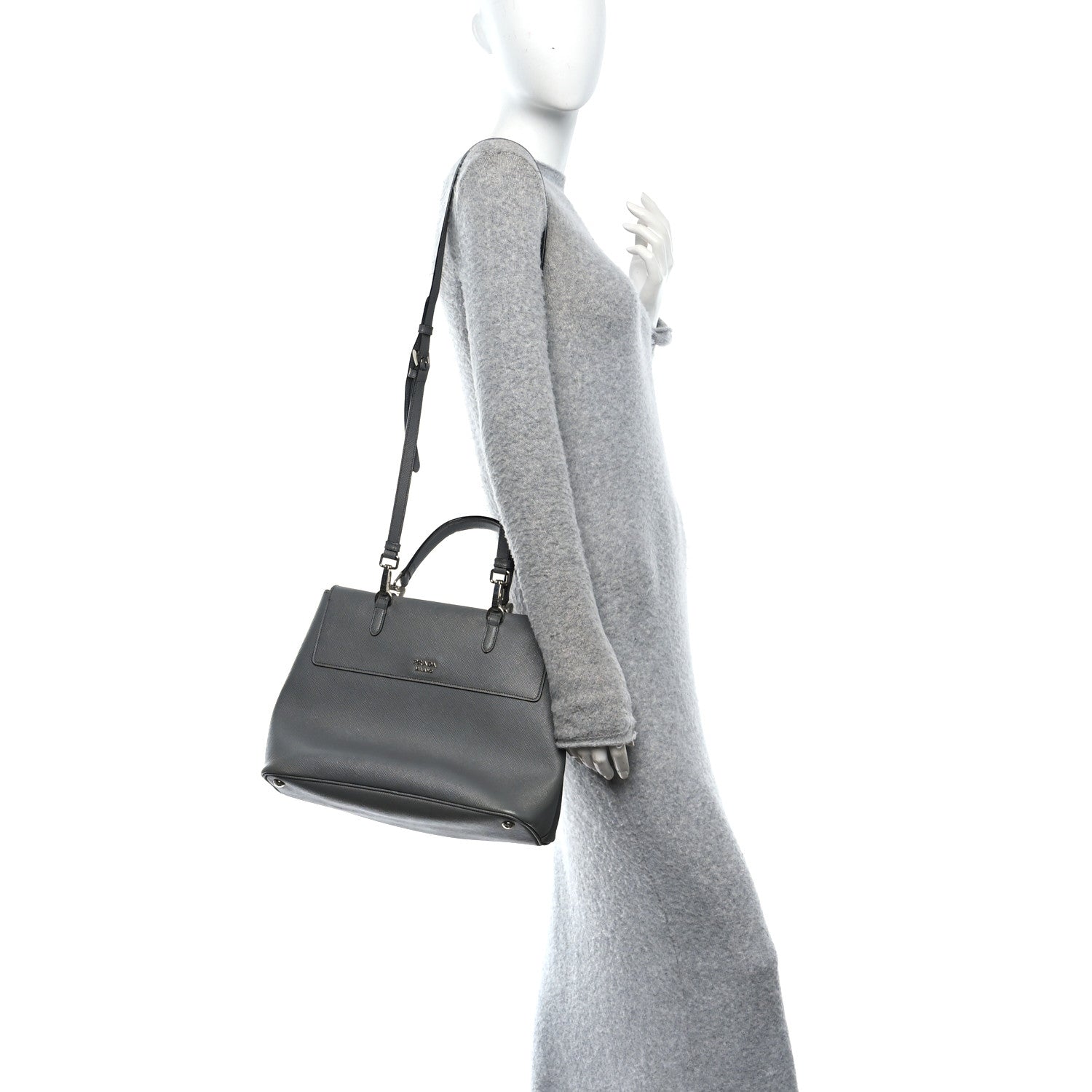 Prada Saffiano Cuir Convertible Top Handle Tote Marmo 2 of 9