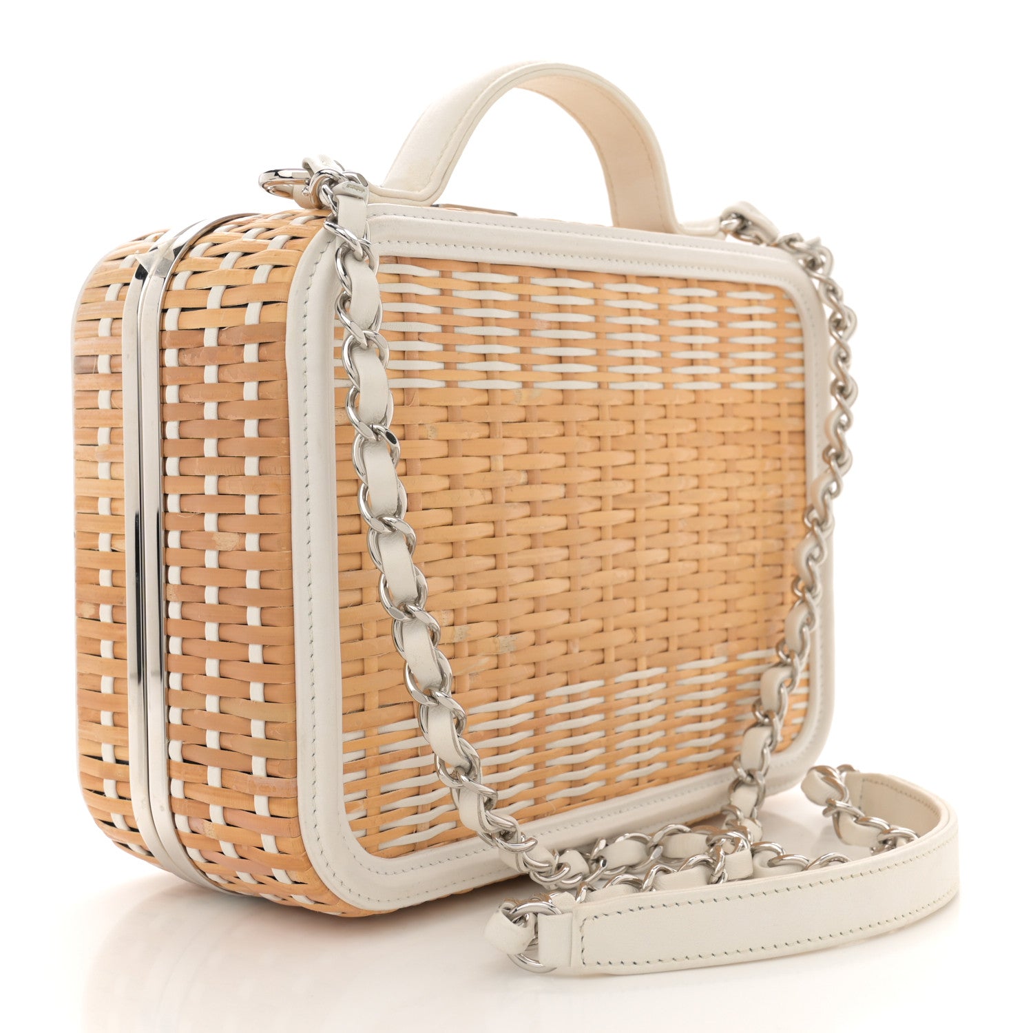 Chanel Raffia Calfskin CC Filigree Vanity Case White 2 of 13