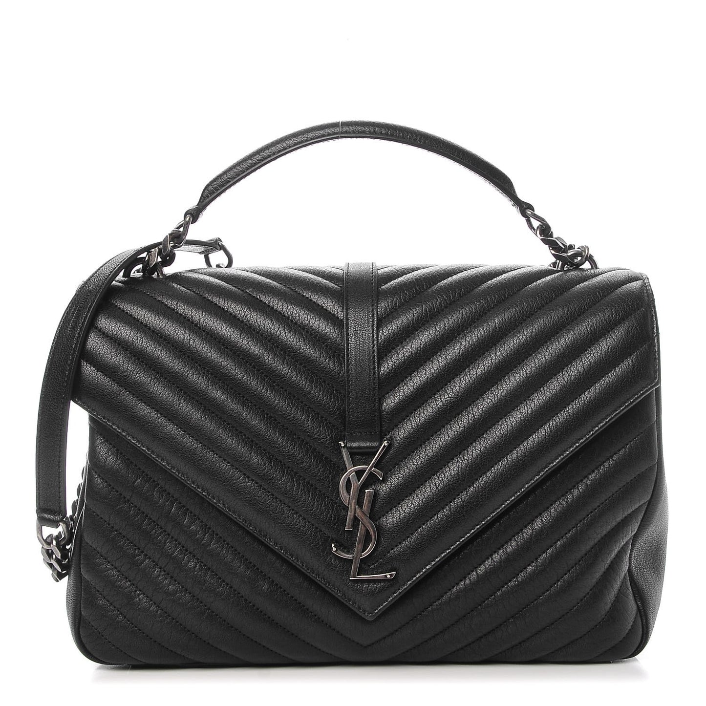 Sheepskin Matelasse Chevron Monogram Large College Satchel Black