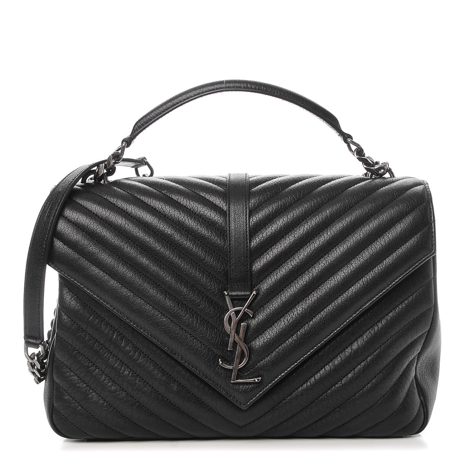 Saint Laurent Sheepskin Matelasse Chevron Monogram Large College Satchel Black 1 of 7