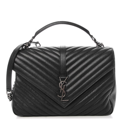 Saint Laurent Sheepskin Matelasse Chevron Monogram Large College Satchel Black 1 of 7