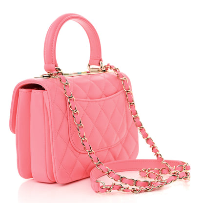 Chanel Lambskin Lacquered Quilted Mini Trendy CC Dual Handle Flap Bag Coral Pink 3 of 11