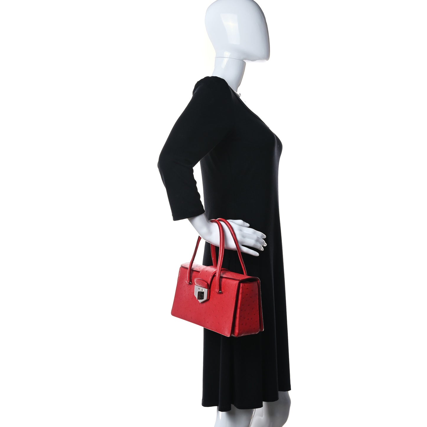 Ostrich Top Handle Shoulder Bag Rosso