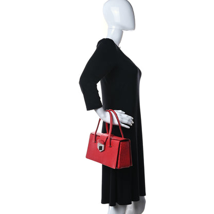 Prada Ostrich Top Handle Shoulder Bag Rosso 2 of 11