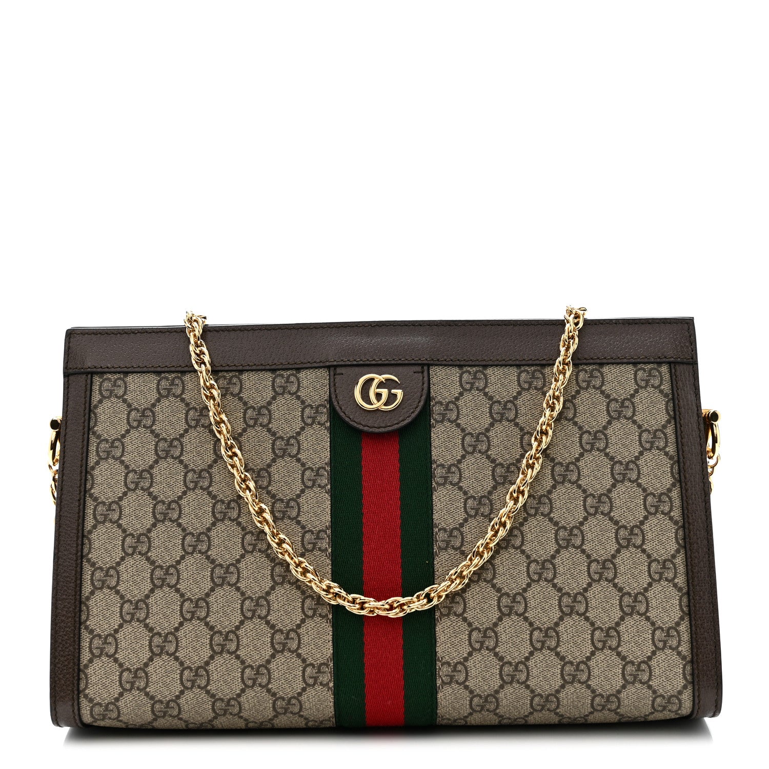 Gucci GG Supreme Monogram Web Medium Ophidia Chain Shoulder Bag Brown 1 of 10
