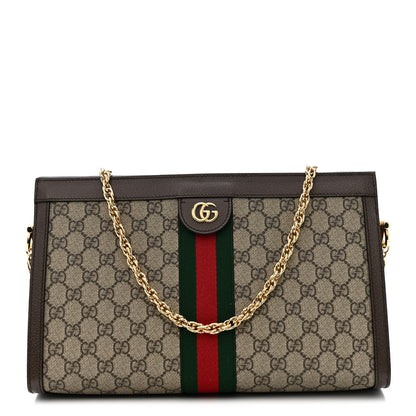 Gucci GG Supreme Monogram Web Medium Ophidia Chain Shoulder Bag Brown 1 of 10