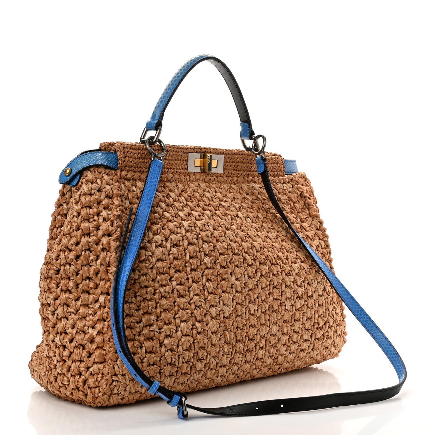 Raffia Snakeskin Large Peekaboo X-Tote Miele Bluette