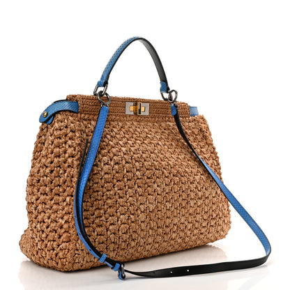 Fendi Raffia Snakeskin Large Peekaboo X-Tote Miele Bluette 3 of 11