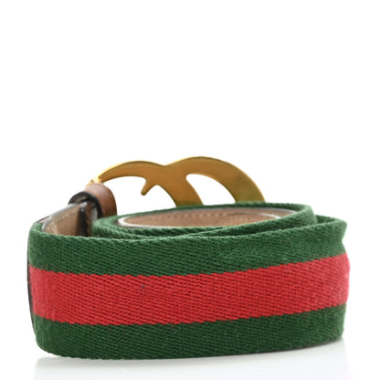 Gucci Nylon Calfskin Double G Web 40mm Belt 85 34 Green Red Cuir 2 of 6