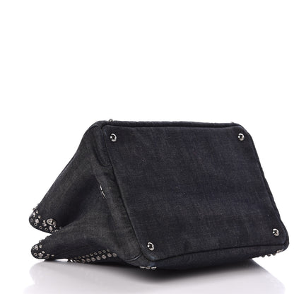 Prada Denim Crystal Studded Canapa Tote Black 4 of 11