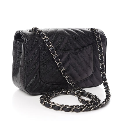 Chanel Iridescent Caviar Chevron Quilted Mini Rectangular Flap Black 3 of 12