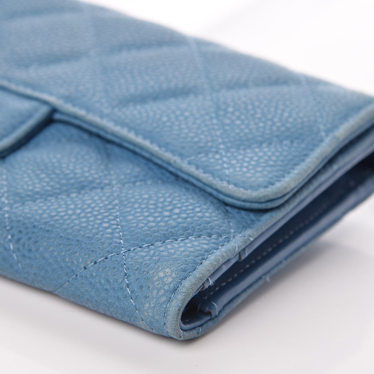 Iridescent Caviar Quilted Large Flap Wallet Blue