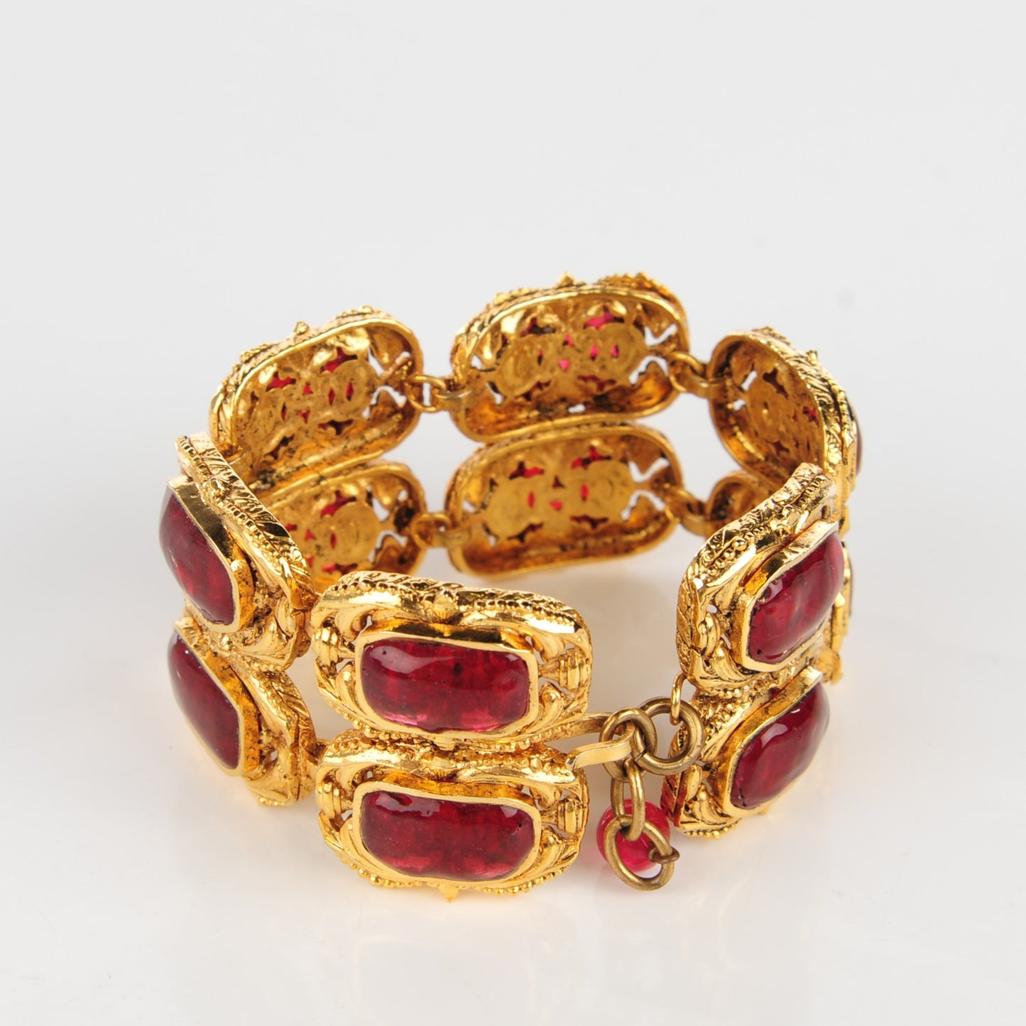 Gripoix Poured Glass CC Bracelet Red Gold