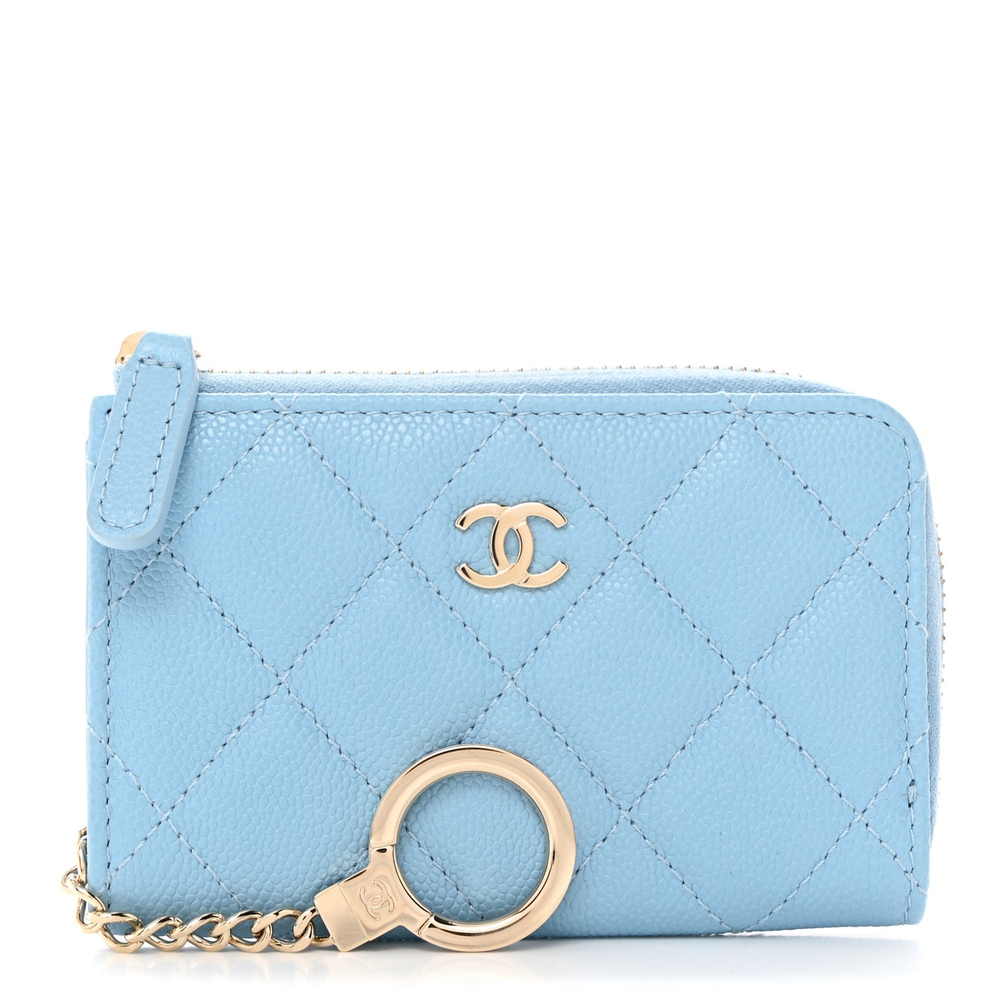Caviar Quilted Zipped Key Holder Case Light Blue