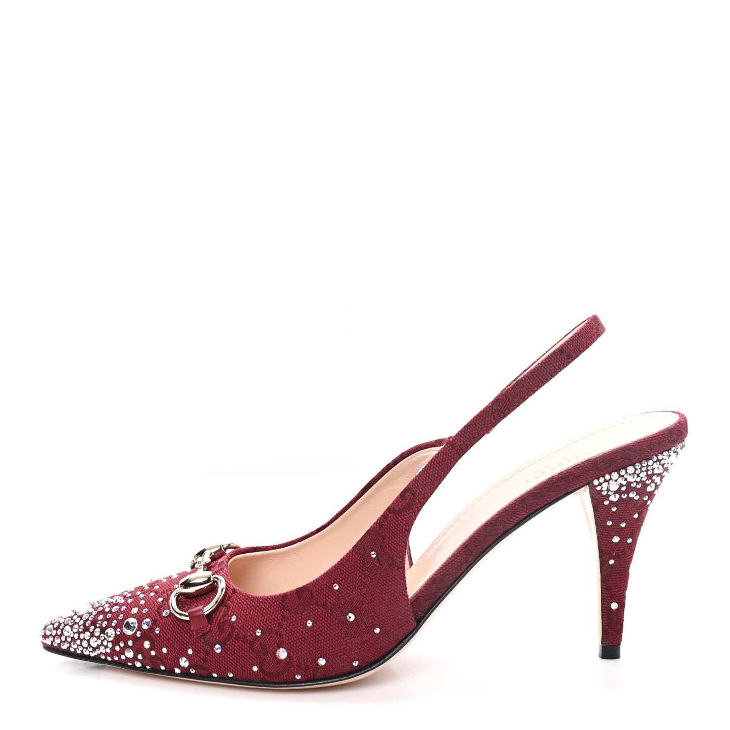 New Canvas Crystal GG Monogram Horsebit Slingback Pumps 38.5 Rossa Ancora