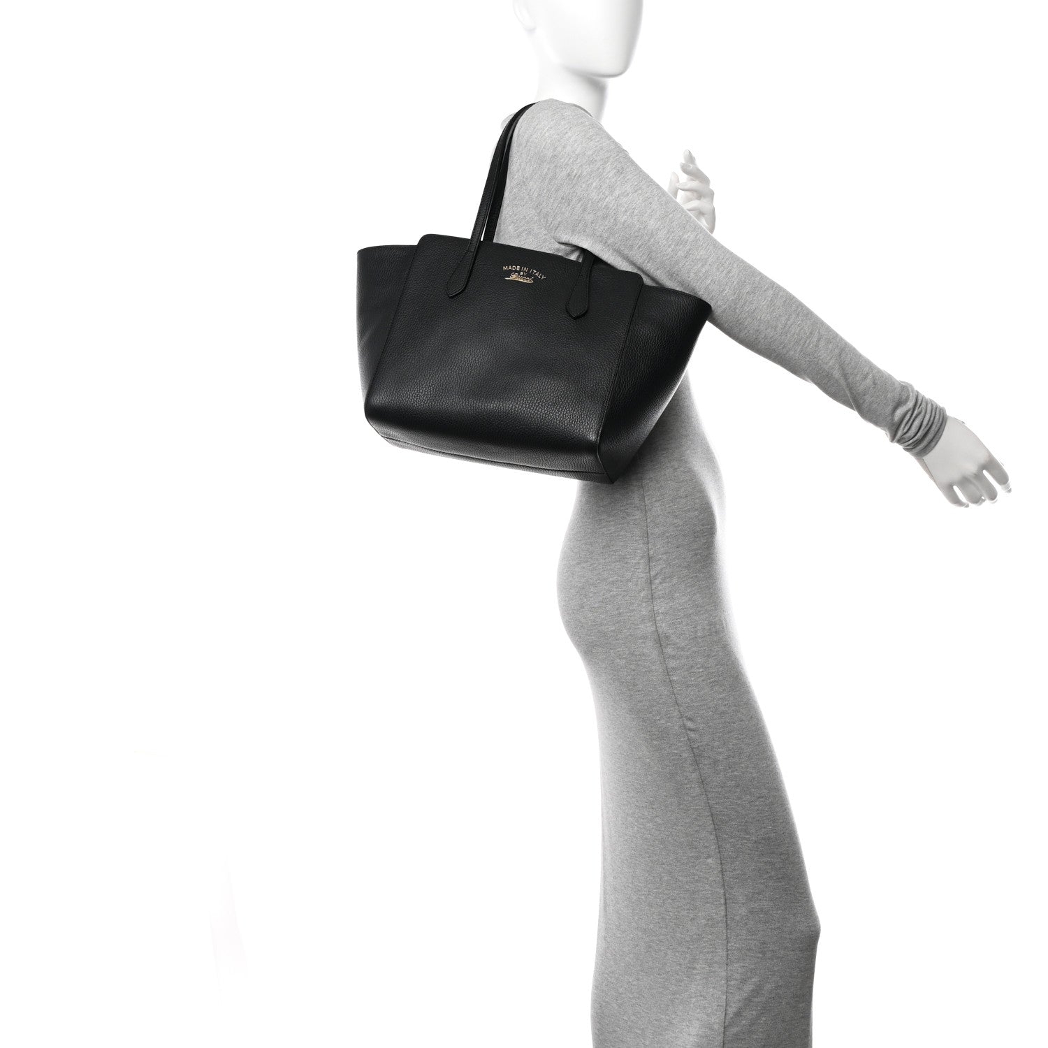 Gucci Pebbled Calfskin Small Swing Tote Black 2 of 10