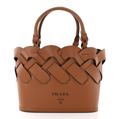 Prada Vitello Intreccio Tote Bag Cognac Black 3 of 10