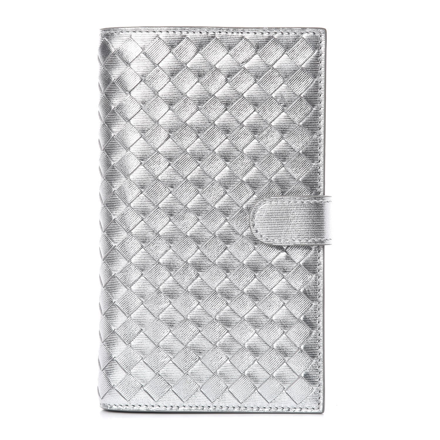 Bottega Veneta Metallic Grosgrain Intrecciato Continental Wallet Silver 1 of 12