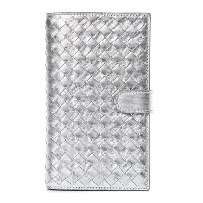Bottega Veneta Metallic Grosgrain Intrecciato Continental Wallet Silver 1 of 12