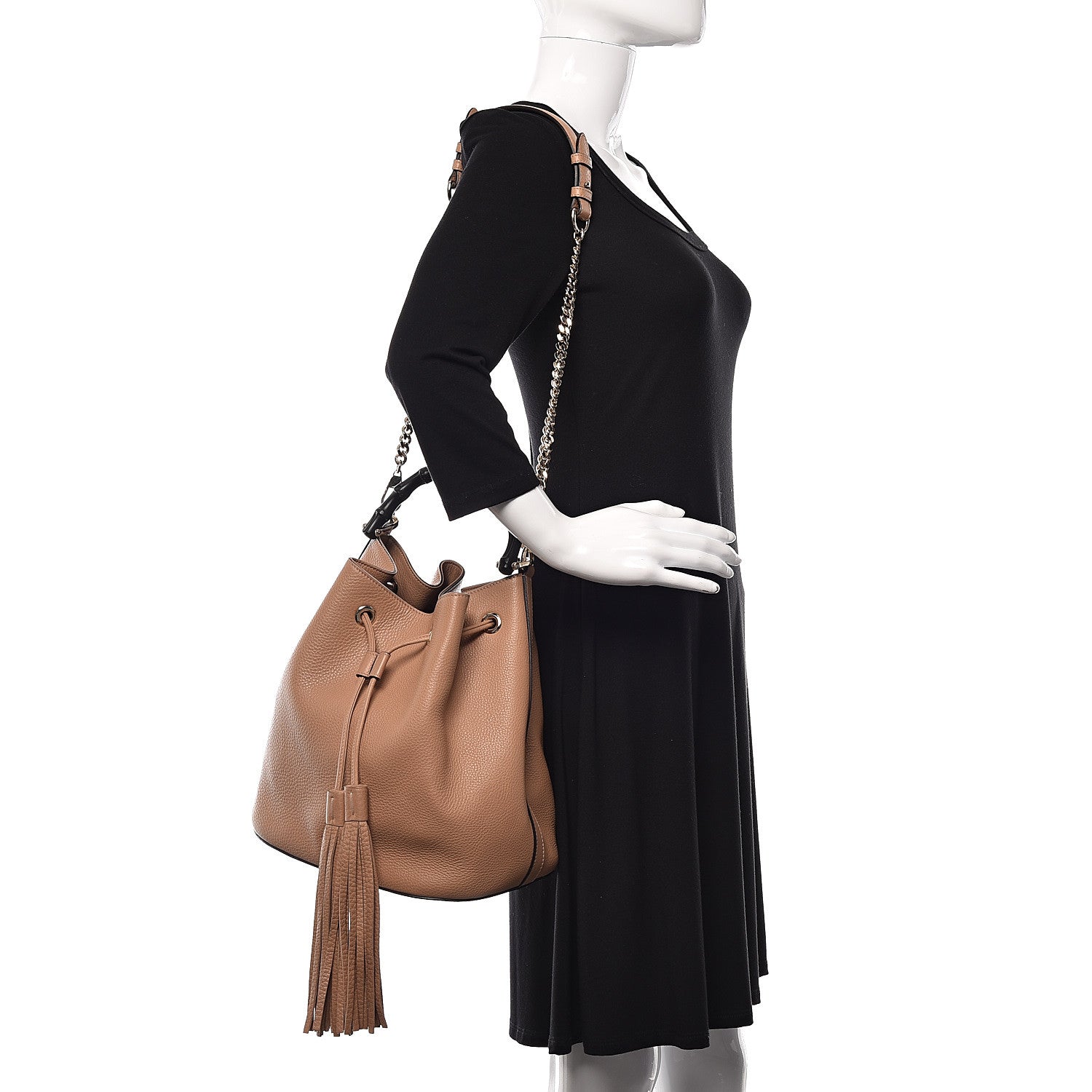 Gucci Pebbled Calfskin Miss Bamboo Bucket Bag Camelia 2 of 12
