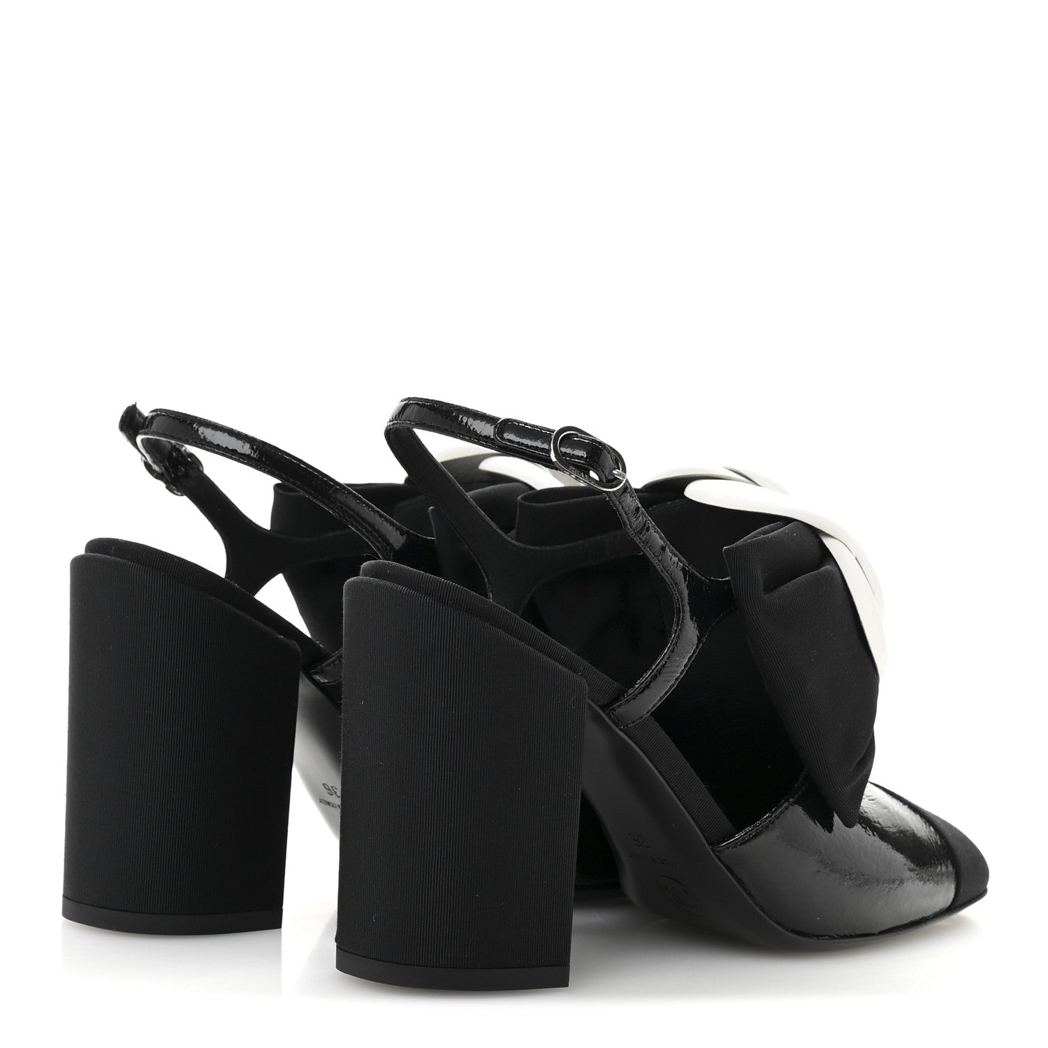 Chanel Crumpled Shiny Fabric Grosgrain Cap Toe Camellia Bow Slingback Pumps 36 Black 5 of 11