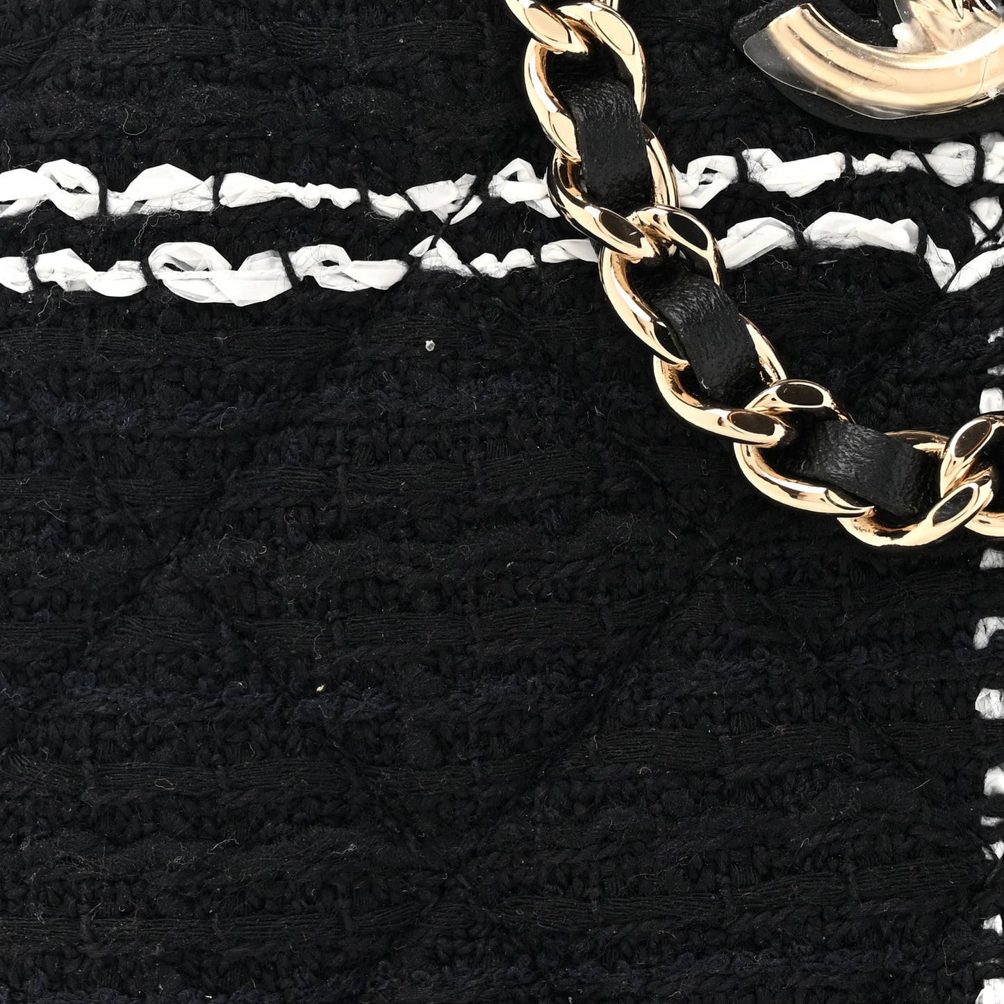 Tweed Quilted Mini Clutch With Chain Black White