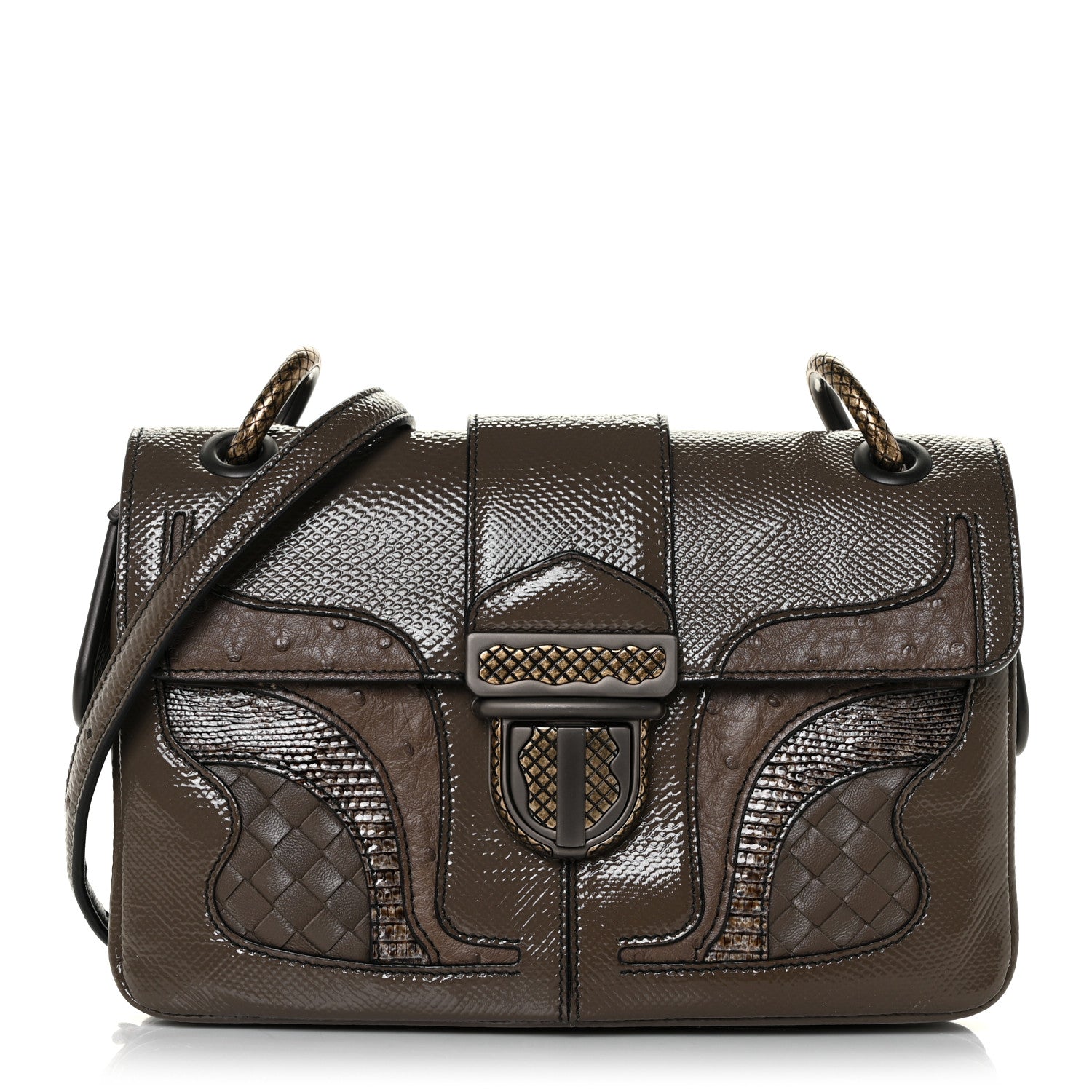 Bottega Veneta Karung Ostrich Nappa Intrecciato Darling Shoulder Bag Brown 1 of 14