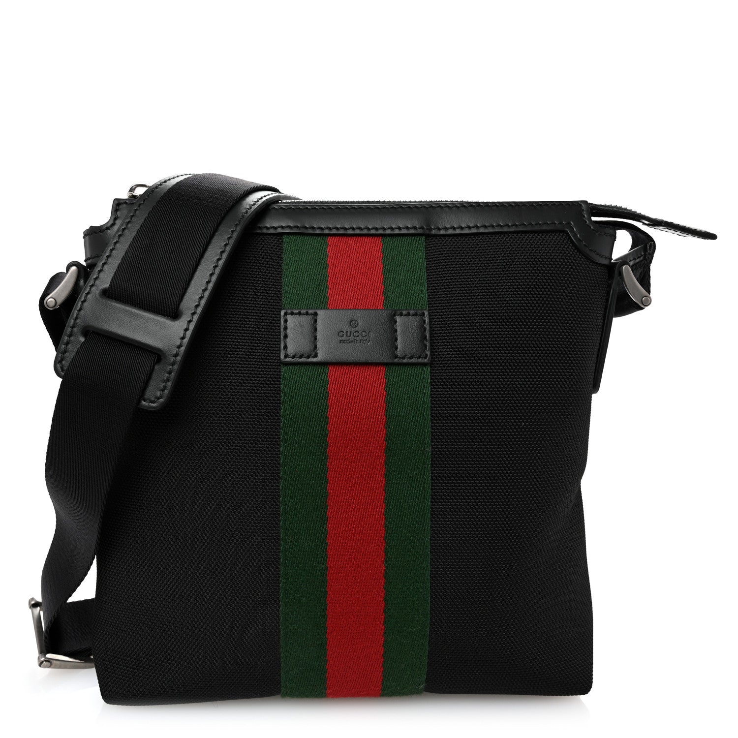 Gucci Techno Canvas Selleria Calfskin Web Small Flat Messenger Bag Black 1 of 10