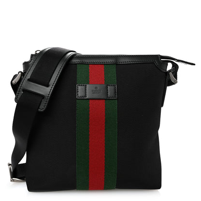 Gucci Techno Canvas Selleria Calfskin Web Small Flat Messenger Bag Black 1 of 10