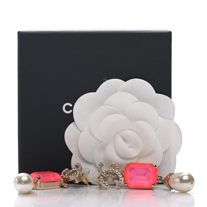 Chanel Metal Crystal Pearl CC Earrings Gold Pink 5 of 5