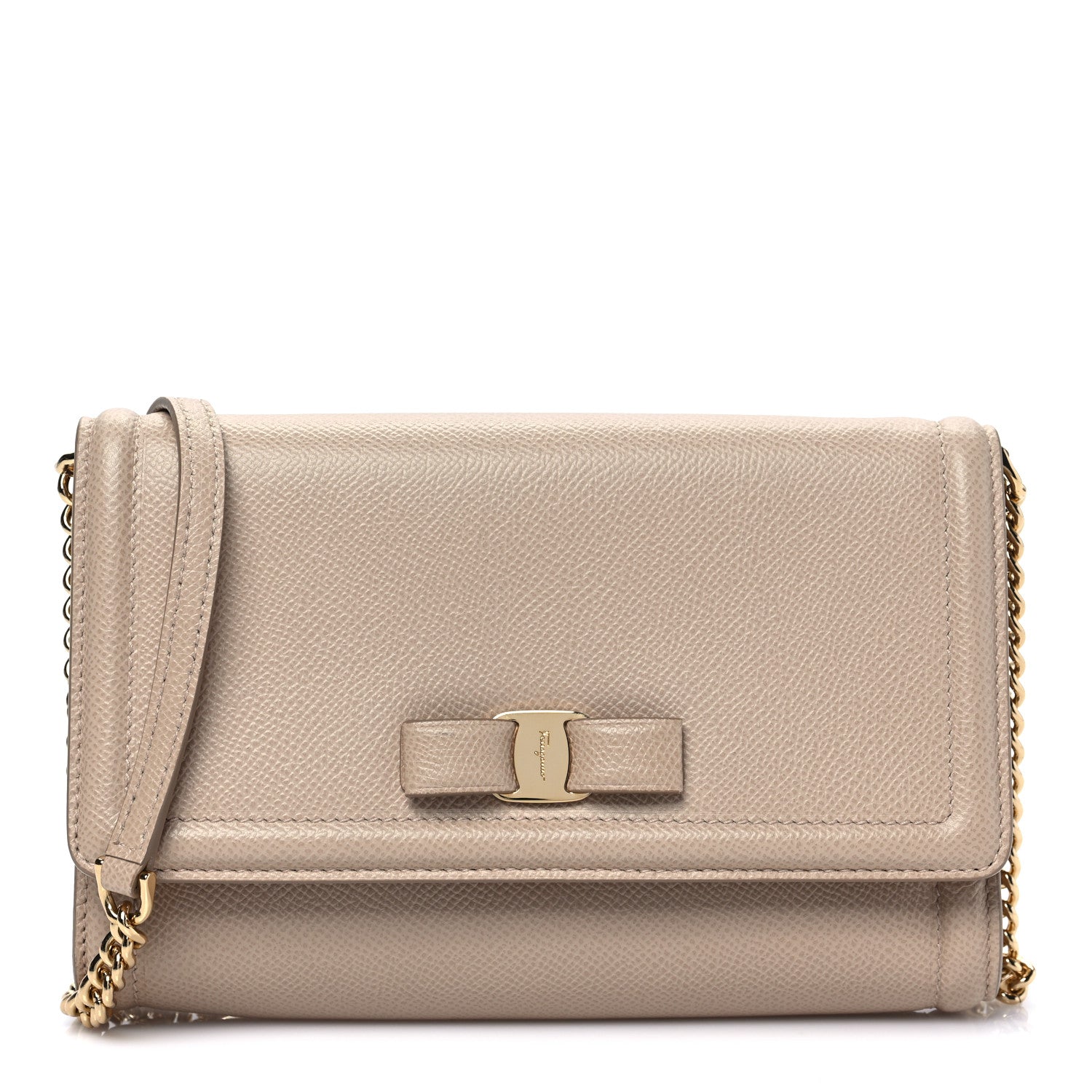 Salvatore Ferragamo Hammered Calfskin Vara Bow Minibag Beige 1 of 7