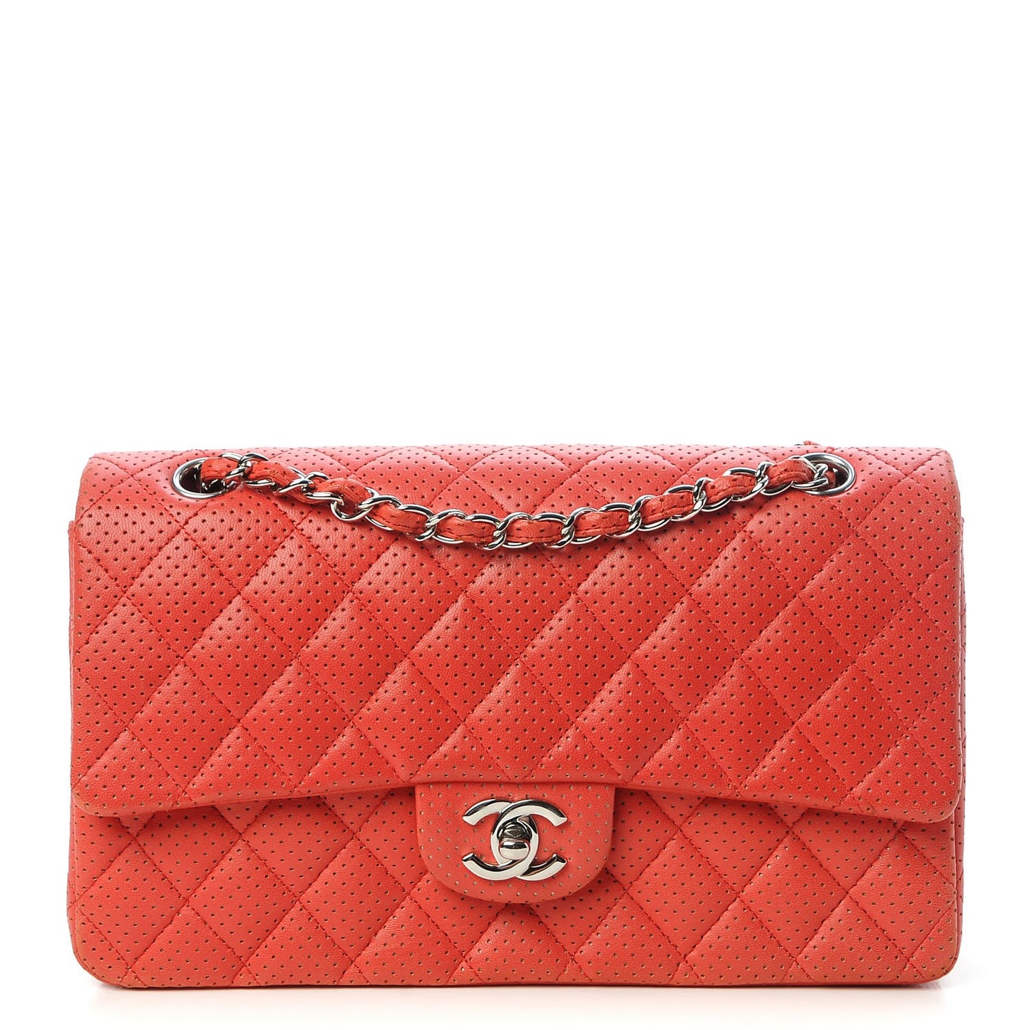 Lambskin Perforated Medium Double Flap Red