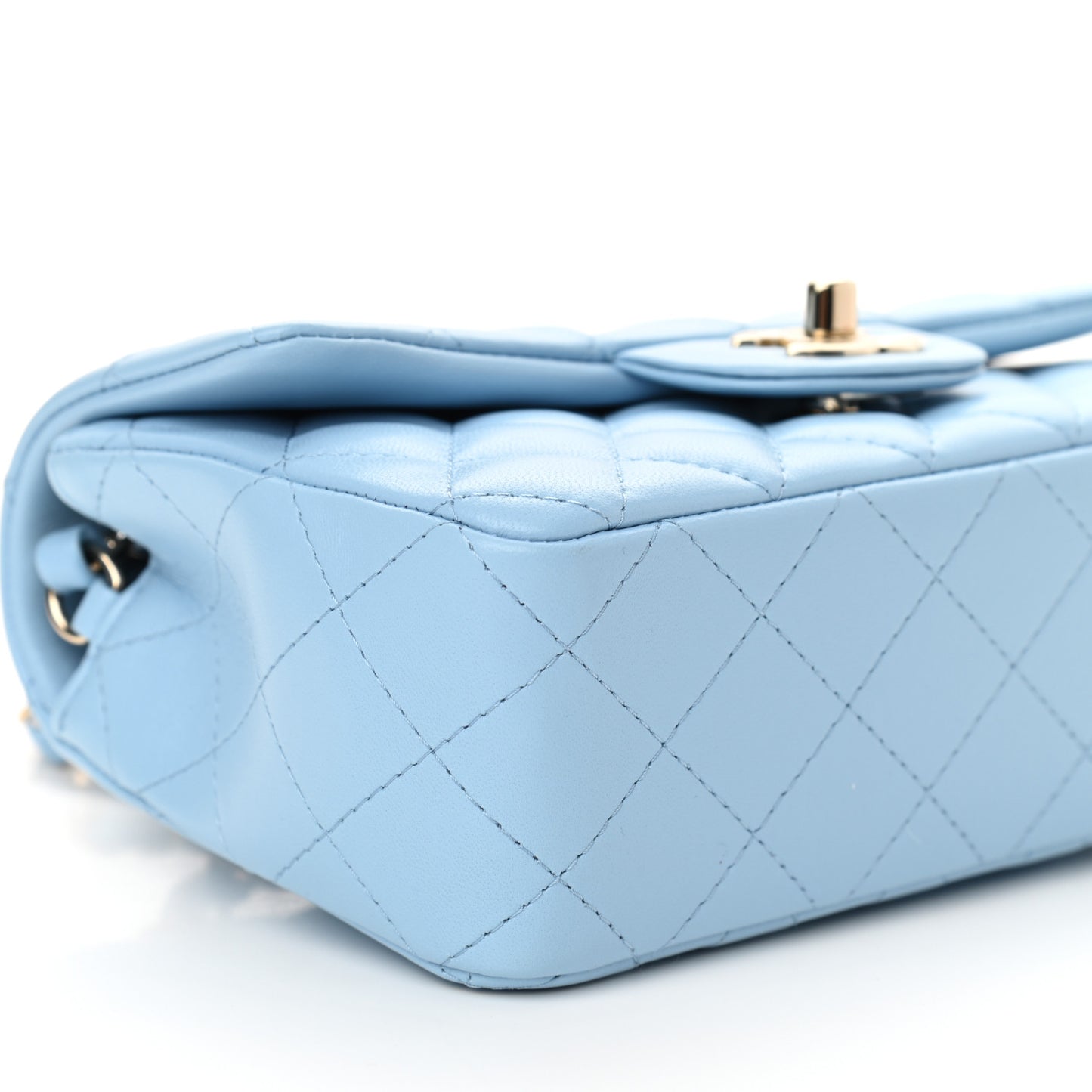 Lambskin Quilted Mini Rectangular Flap Light Blue