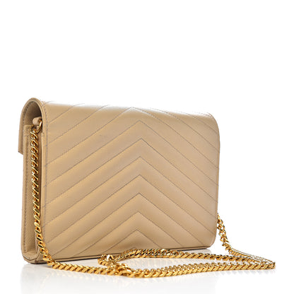Saint Laurent Grain De Poudre Matelasse Chevron Monogram Chain Wallet Nude Powder 2 of 15
