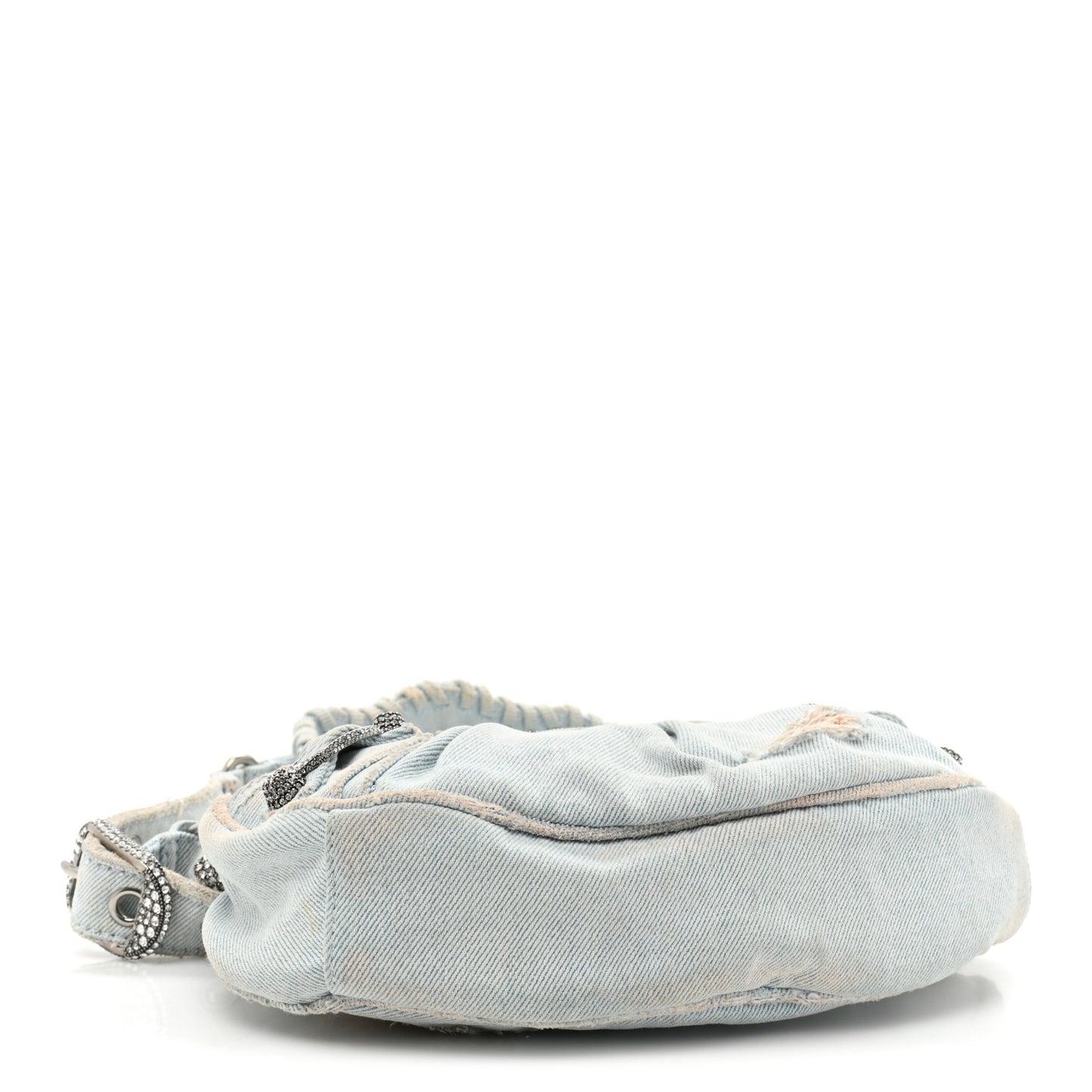 Washed Frayed Denim Crystal XS Le Cagole Shoulder Bag Pale Blue