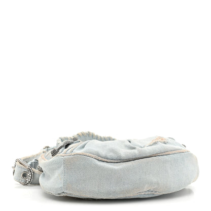 Balenciaga Washed Frayed Denim Crystal XS Le Cagole Shoulder Bag Pale Blue 4 of 9