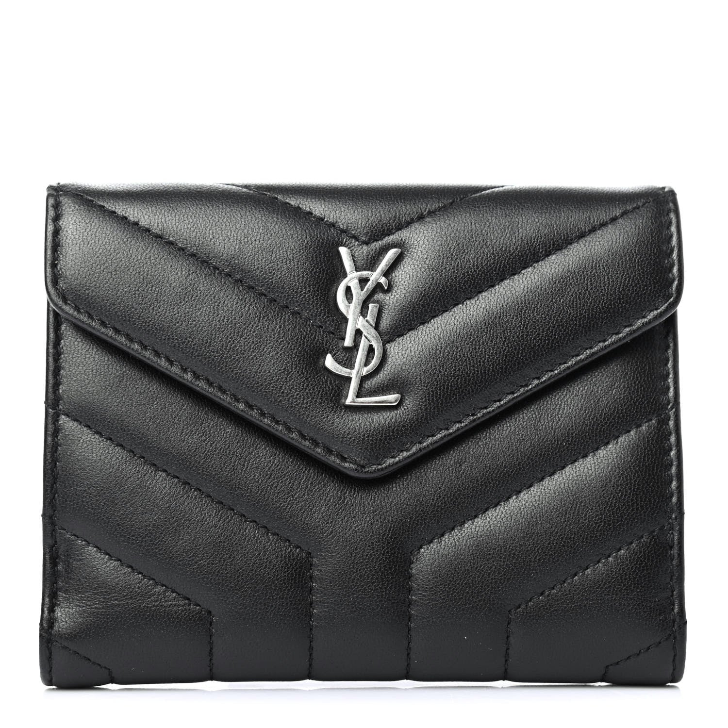 Saint Laurent Lambskin Y Quilted Monogram Compact Loulou Wallet Black 1 of 4