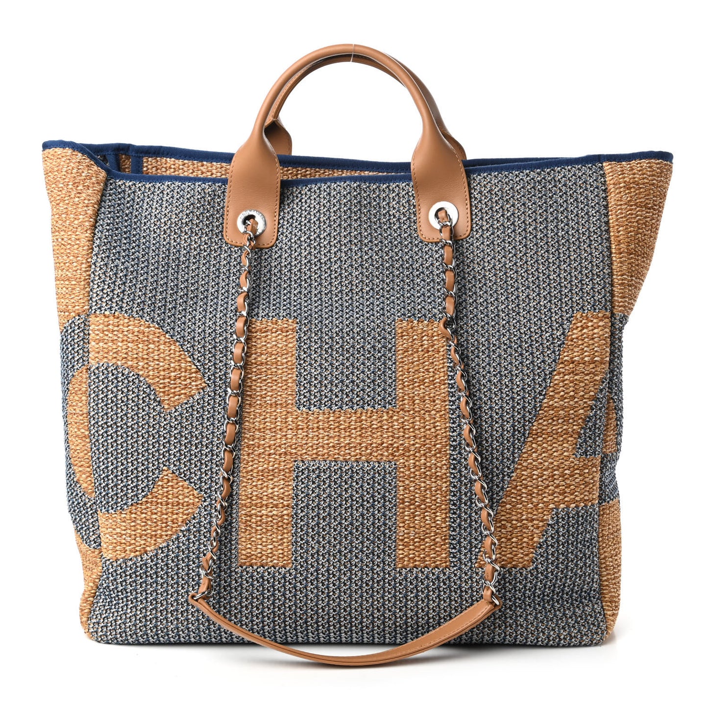 Mixed Fibers Large Shopping Bag Blue Beige